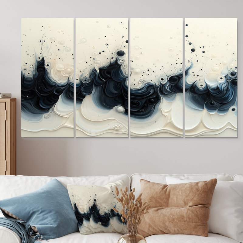 Vague noire et blanche, volcan rythmique IV, art mural, ensemble d'art mural moderne, 4, H 28 po x l 48 po