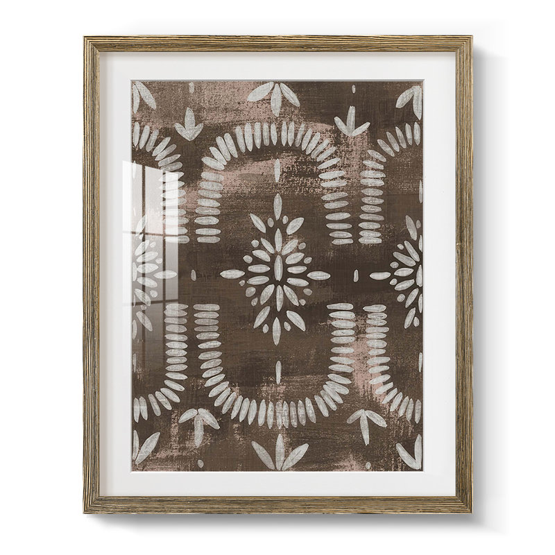 Espresso Batik I, reproduction encadrée, Blanc, Papier avec cadre noyer