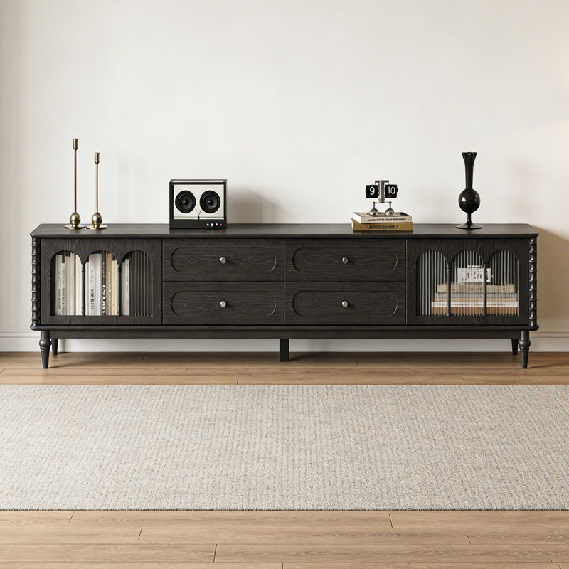 Meuble télé style français en chêne rouge, H 19,68 po x L 78,74 po x l 15,75 po, Black