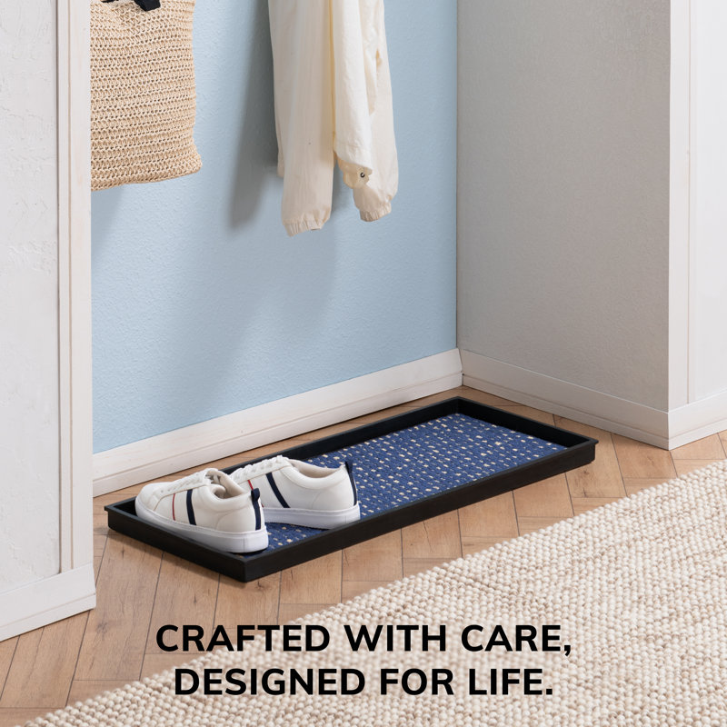 Eco-Friendly 14" x 34" Blue and Ivory Heavy-Duty Rubber Boot Tray with Raised Edge for Muddy Shoes, Garden Tools & Pet Supplies — Indoor/Outdoor