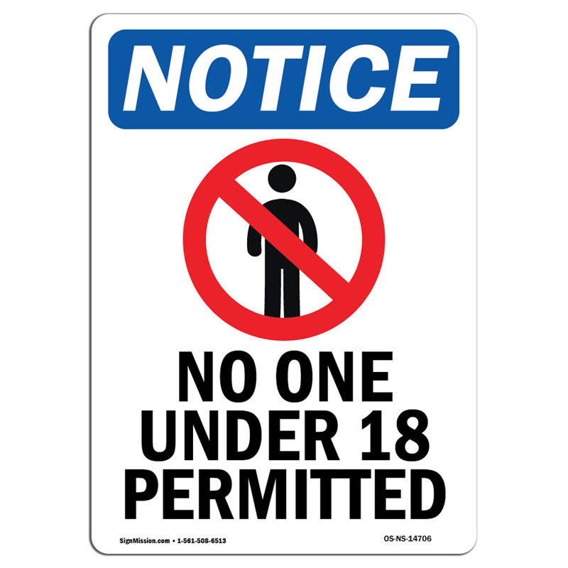 No One Under 18 Permitted Sign
