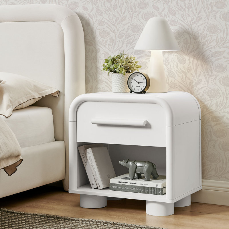 Table de chevet 1 tiroir Rayshawn, Blanc mat
