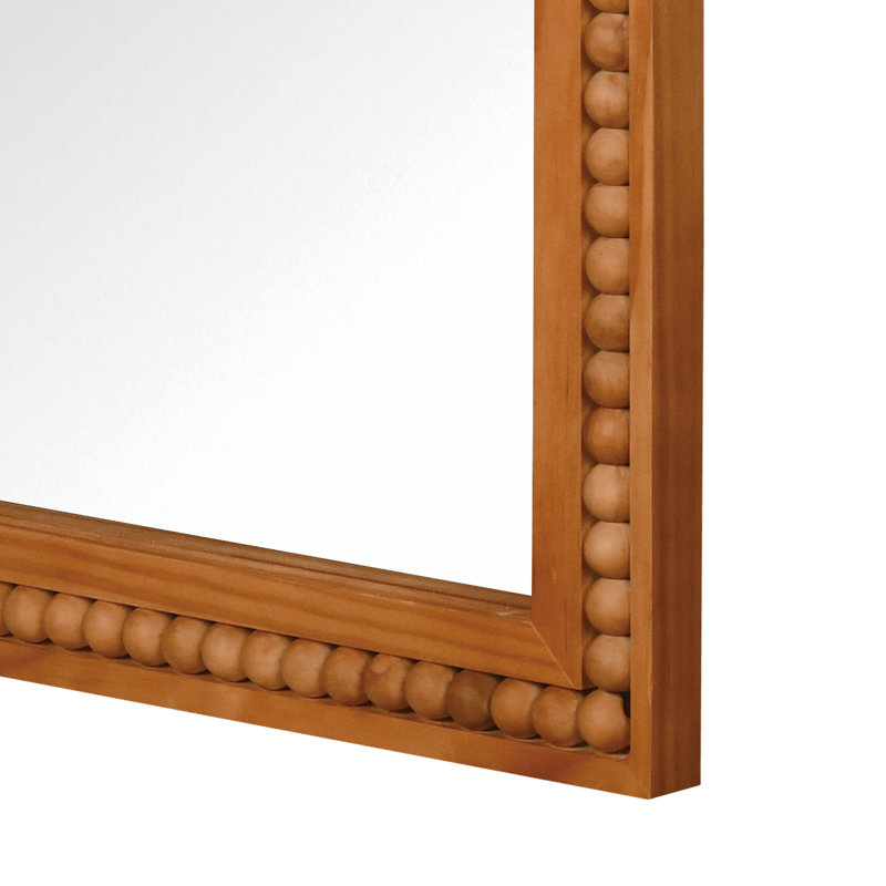 Miroir mural arqué en bois massif avec cadre perlé, 24 po x 36 po, Brun jaunâtre