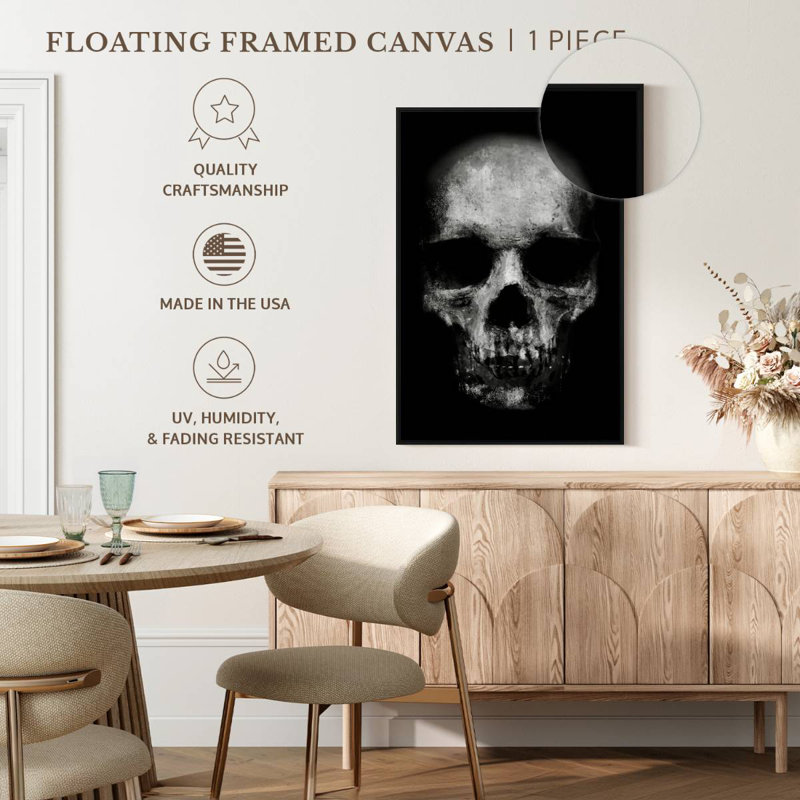 Crâne fantôme, 29 po x 43 po, Cadre flottant noir