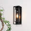 Applique murale d'extérieur classique classique 1 lumière en métal avec abat-jour en verre transparent imperméable-1124824416