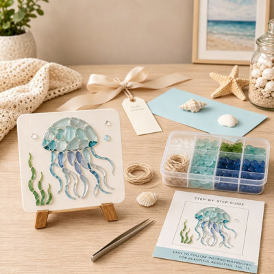 Decorate Decorate Sea Glass Art DIY Kit For 8 Designs Turtle Jellyfish Crab Beginner Friendly Beach Themed