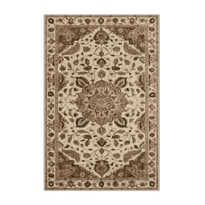 Machine Washable Tabriz Beige Area Rug
