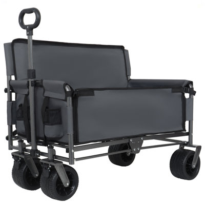 3-In-1 Convertible Folding Wagon Cart With Bench Seat & Storage - 500Lbs Heavy-Duty Utility Wagon, 180L Capacity All-Terrain Wheels For Camping, Beach, Sports, Garden