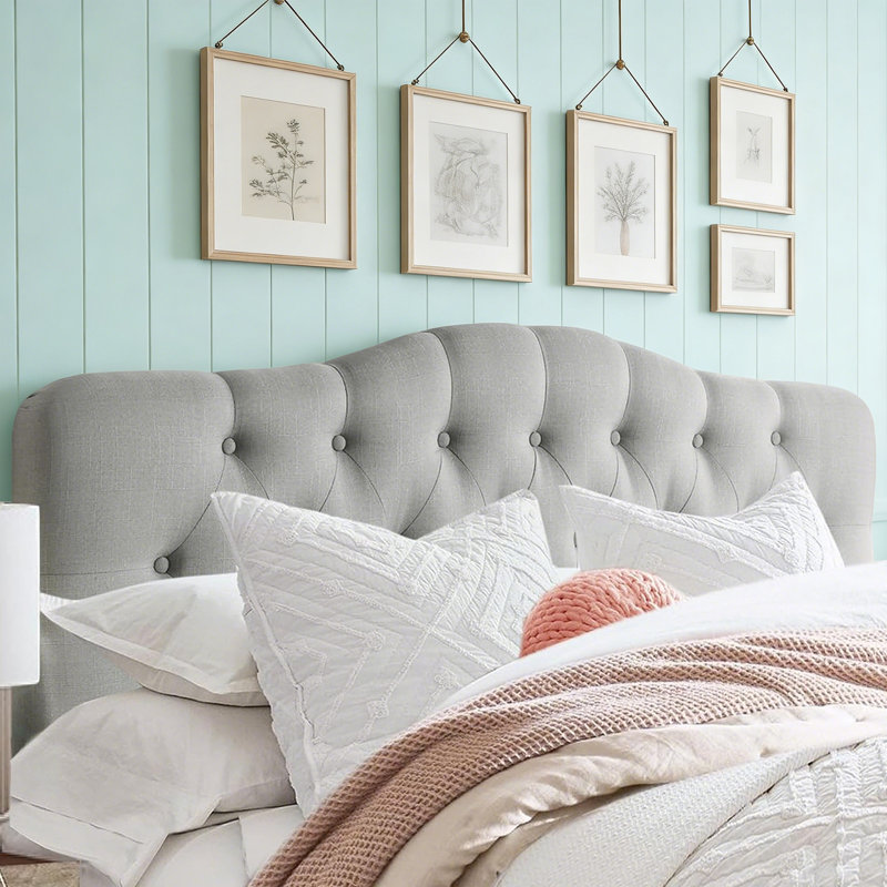 Tufted Upholstered Wingback Headboard, Solid Wood Head Board with Wood Legs, Adjustable Height Bed headboard from 47” to 63” Fabric Headboard in Modern Button Design