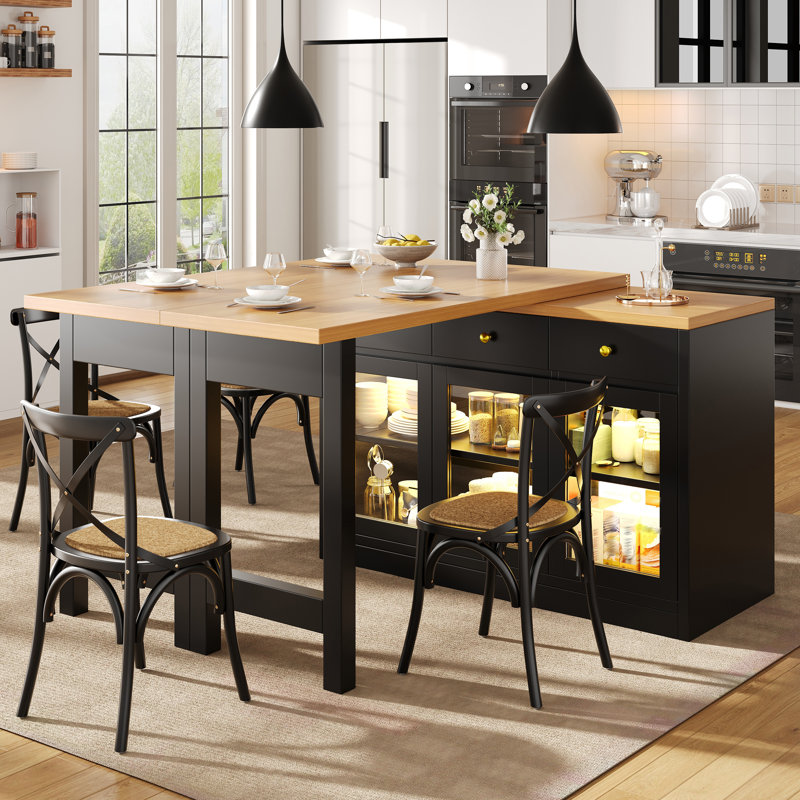 Wood Kitchen Island, Black