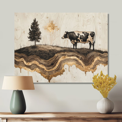 «Winter Farm with Cow In The Field Landscape», impression d'art mural en métal de la campagne