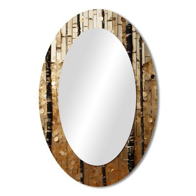 Yellow Festive Botanical Abstractions - Gold Oval Wall Mirror Decor