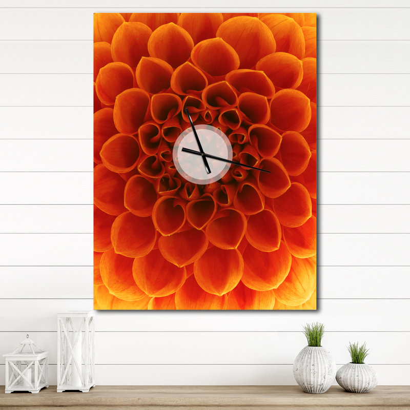 Grande horloge murale moderne à fleurs et pétales jaune foncé, H 32 po x l 24 po x P 1 po