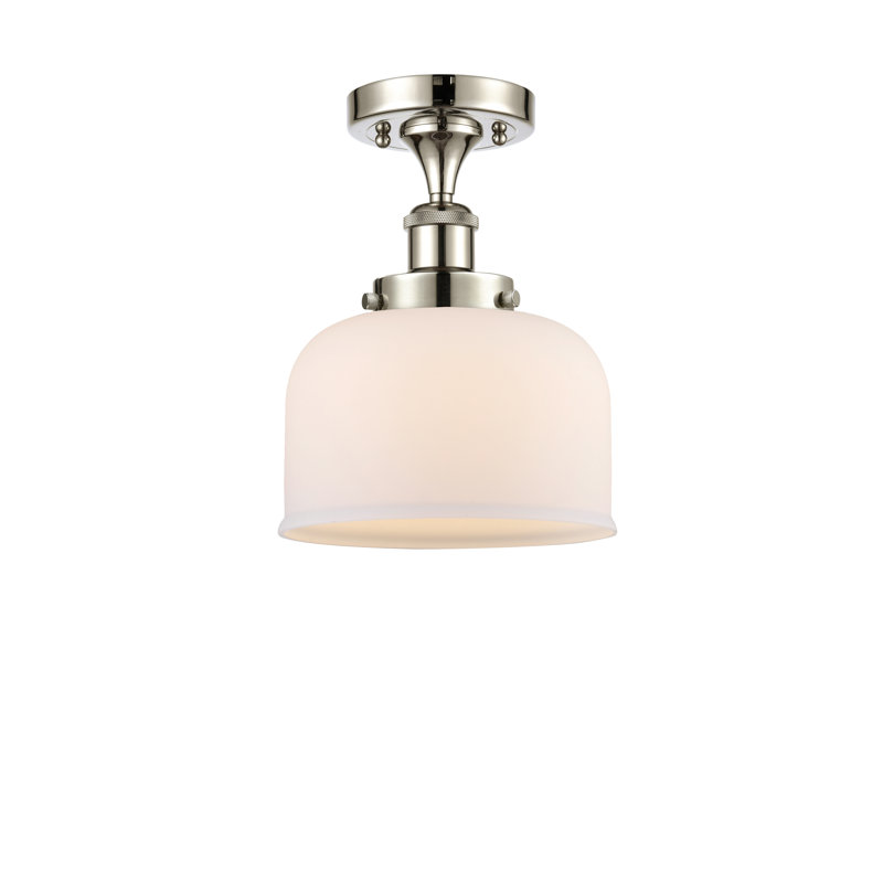 Plafonnier semi-encastré 1 lumière Ballston Urban Bell, Blanc mat, H 13 po x l 8 po x P 8 po, Nickel poli