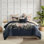 Édredon bleu marine 8 pièces, tissu en coton, taies décoratives européennes à volants, bleu marine, imprimé floral, comprend des taies décoratives et une jupe de lit