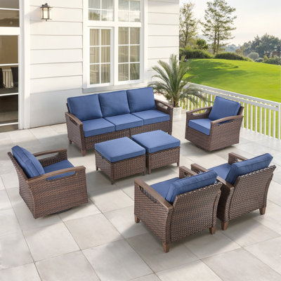 Ensemble de conversation d'extérieur en osier pour 7 personnes avec chaises pivotantes Arundel