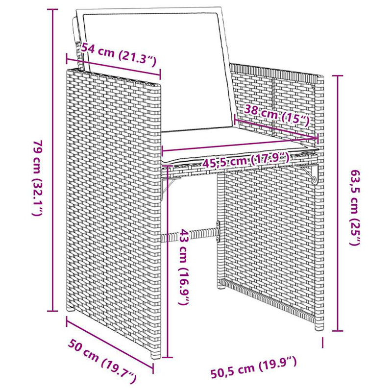  Ensemble de salle à manger de jardin avec coussin 9 pièces en rotin de polyester brun, 28.74" H x 31.5" W x 31.5" D
