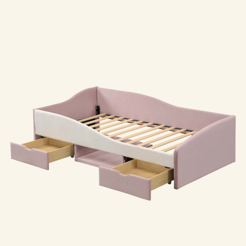 Upholstered Daybed Frame with 2 Storage Drawers