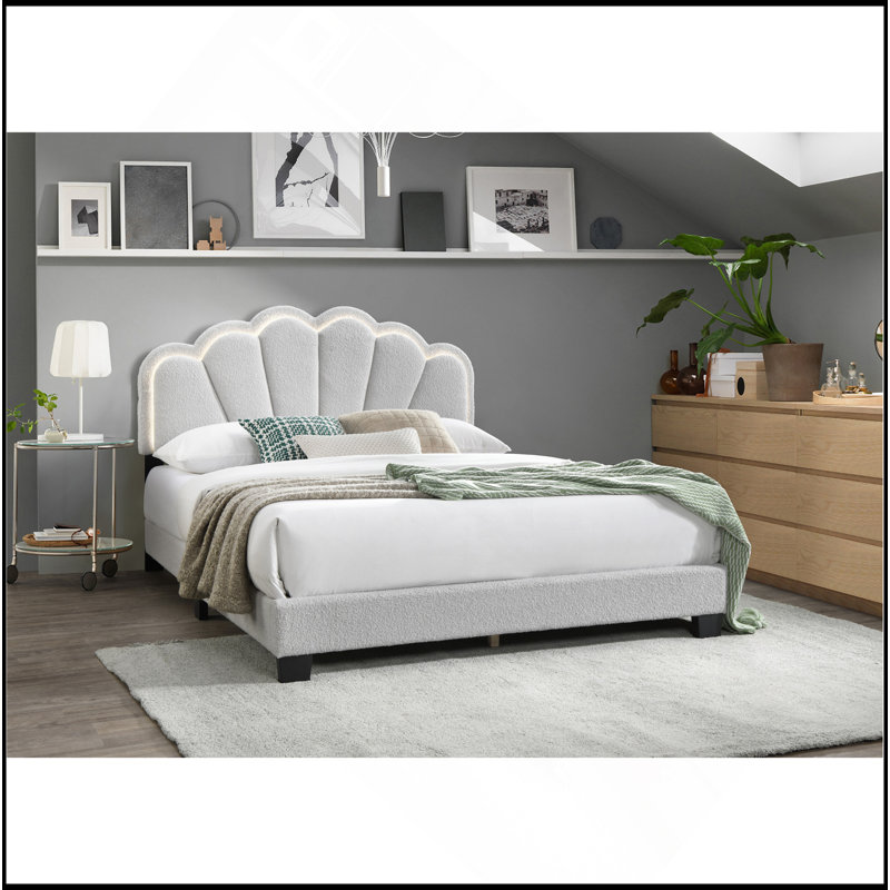 Cadre de lit blanc avec lit plateforme en tissu d'ameublement à motif floral grand lit blanc 1pc