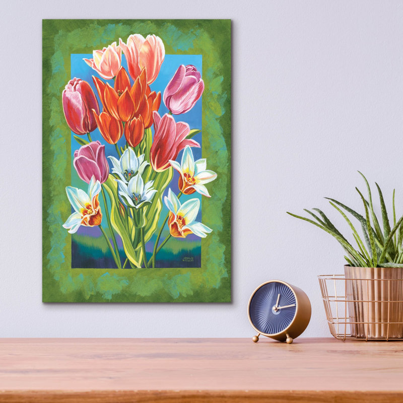 «Bouquet In Border 3» par Carolee Vitaletti, art mural en verre acrylique, H 16 po x l 12 po x P 0,13 po