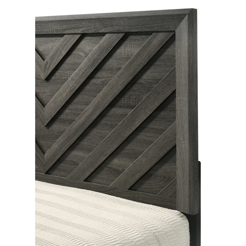 Cadre de lit simple contemporain à motif géométrique au fini gris rustique, Twin