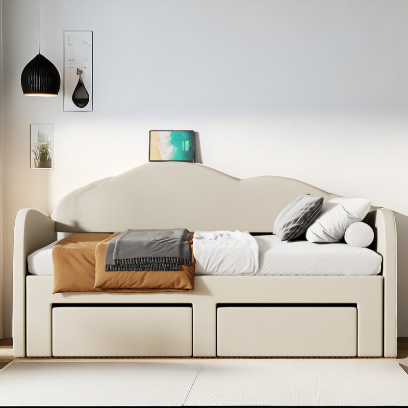 Lit de jour avec couchette et deux tiroirs Yucaipa, Beige