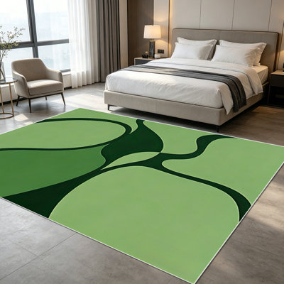 Tapis d'intérieur ondulé vert bicolore 1pc pour salon, doux, toutes saisons, facile à entretenir, lavable, convient à la table de salle à manger, à la chambre à coucher, au vestibule, à la cuisine, au patio, au bureau personnel, à la maison et à l'extérieur.