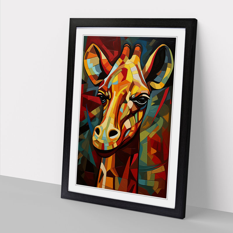 Giraffe Cubism Art - Framed Print, 34cm H x 25cm W, Black Framed