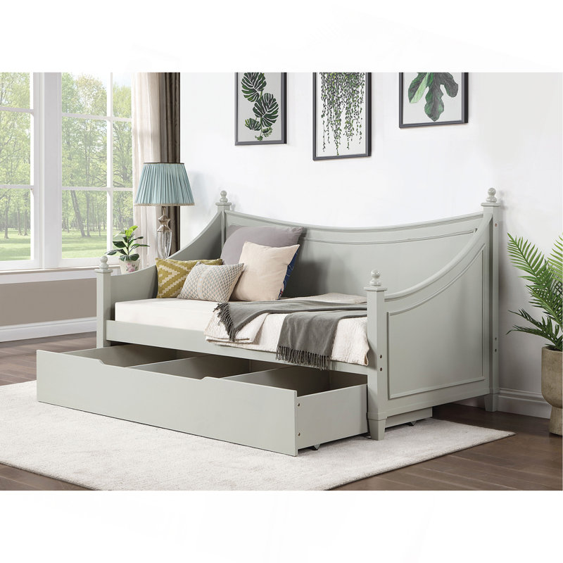 Lit de jour de style transitionnel avec moulures pour lit simple et moulures, Gris clair