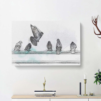 Pigeons in Abstract - Wrapped Canvas Drawing - Wrapped Canvas