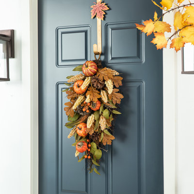 27"H Fall Pumpkin Leaf Teardrop