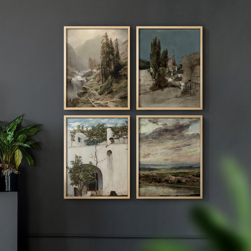 Vintage Landscape CCIV  Framed Print - Set of 4, 14" H x 44" W
