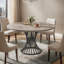 Table de salle à manger ronde de style industriel pour 4 à 6 personnes, table de cuisine de style campagnard avec piètement en métal en forme de sablier-1721449984