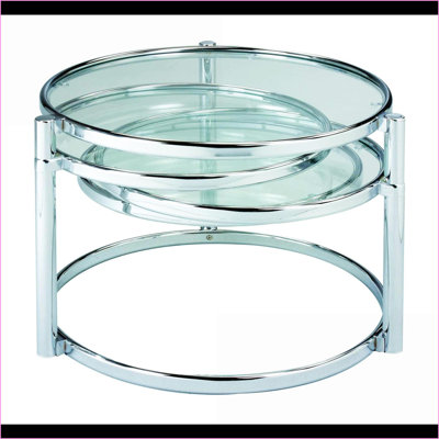 Table basse moderne avec peu d'espace et verre transparent Chrome, extensible pour le salon