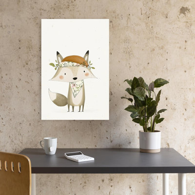 Cute Woodland Fox Abstract Contemporary Fox Forest Landscape Wall Art Print by Mathieu - Wrapped Canvas Print