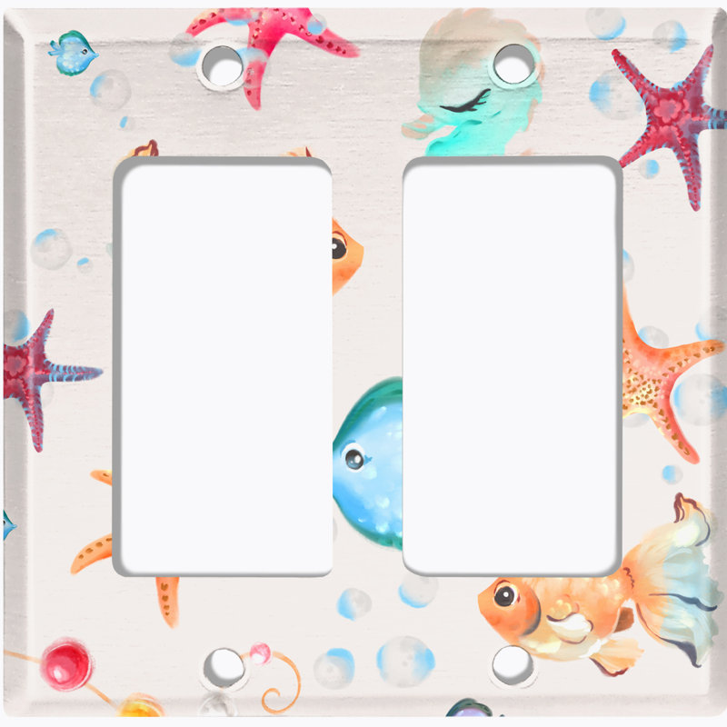 Mermaid Ocean Fish Bubbles White Star 2 - Gang Toggle Light Switch Standard Wall Plate