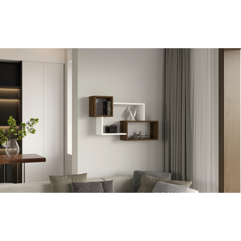 Tablette décorative 6 pièces, Blanc / Noyer