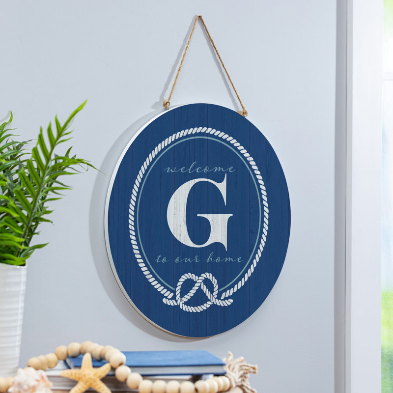Monogramme de porte de bord de mer bleu 18 po, Bleu / blanc