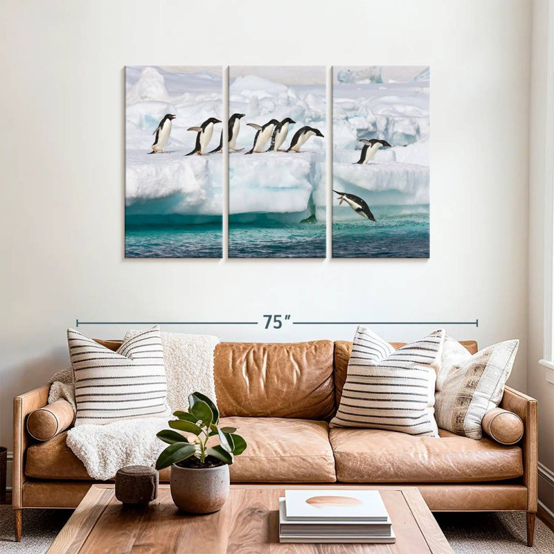 Alvord Adelie Penguins Diving, 36" H x 57" W