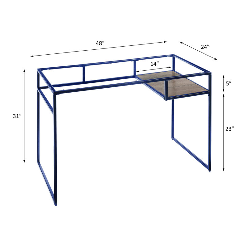 Bureau minimaliste avec tablette de rangement bleue et organisée