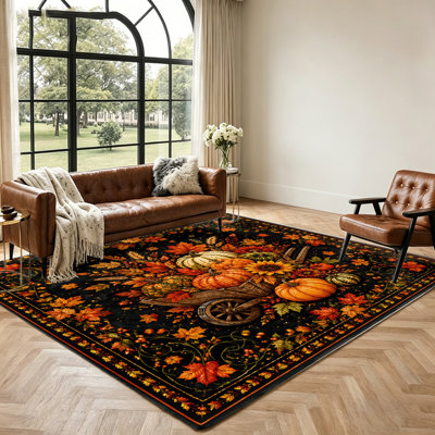 Tapis brouette récolte d'automne, décor automnale vintage, tapis saisonnier festif, tapis de sol intérieur confortable pour salon, chambre, entrée, bureau et salle à manger