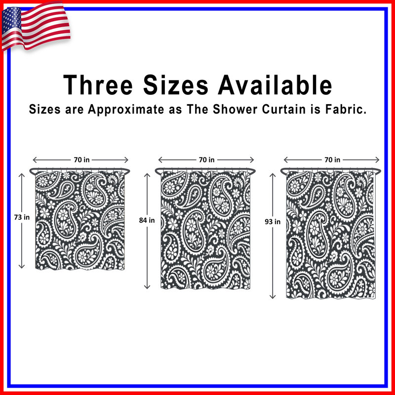 Black White Paisley Shower Curtains Extra Long, 70in W x 72in H