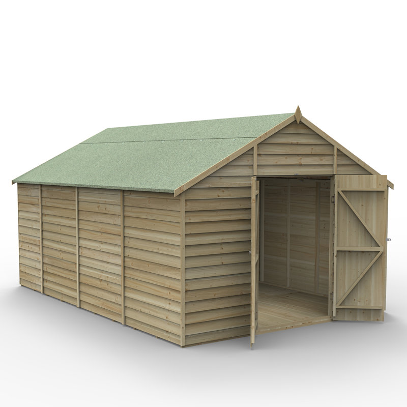 Overlap Pressure Treated 10 x 15 Apex Shed - No Window, Double Door, Yes