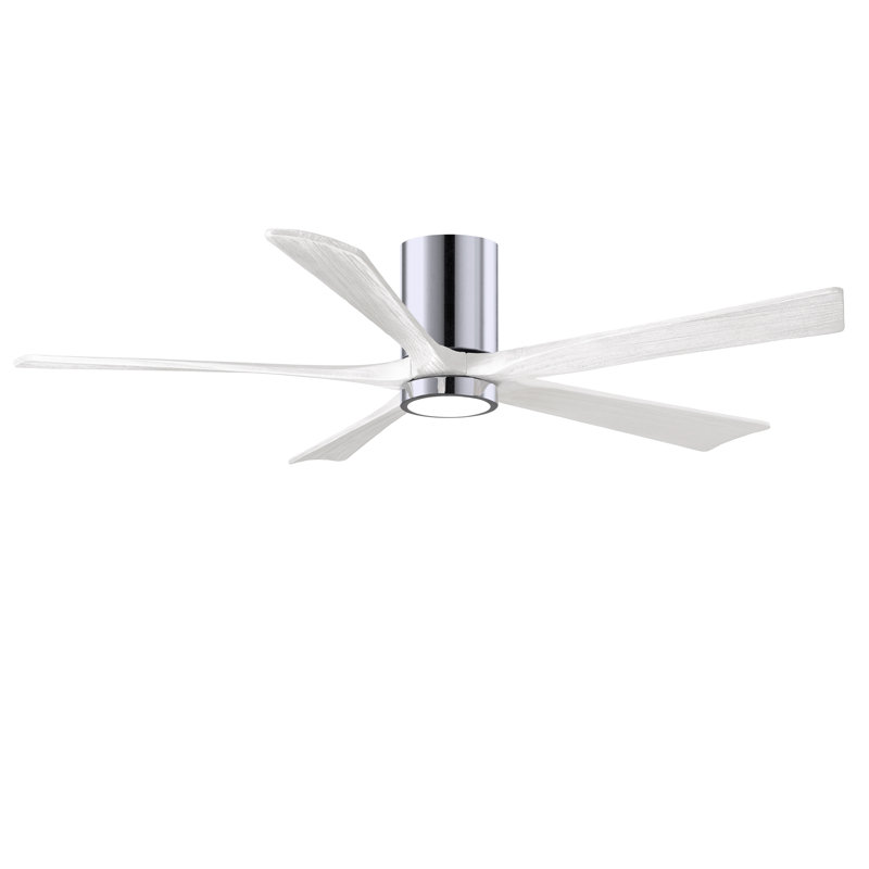 Irene Flushmount Light Kit 5 Blade LED Ceiling Fan, Polished Chrome, 60", Matte White