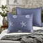 de courtepointe réversible en coton bleu marine avec broderie côtière