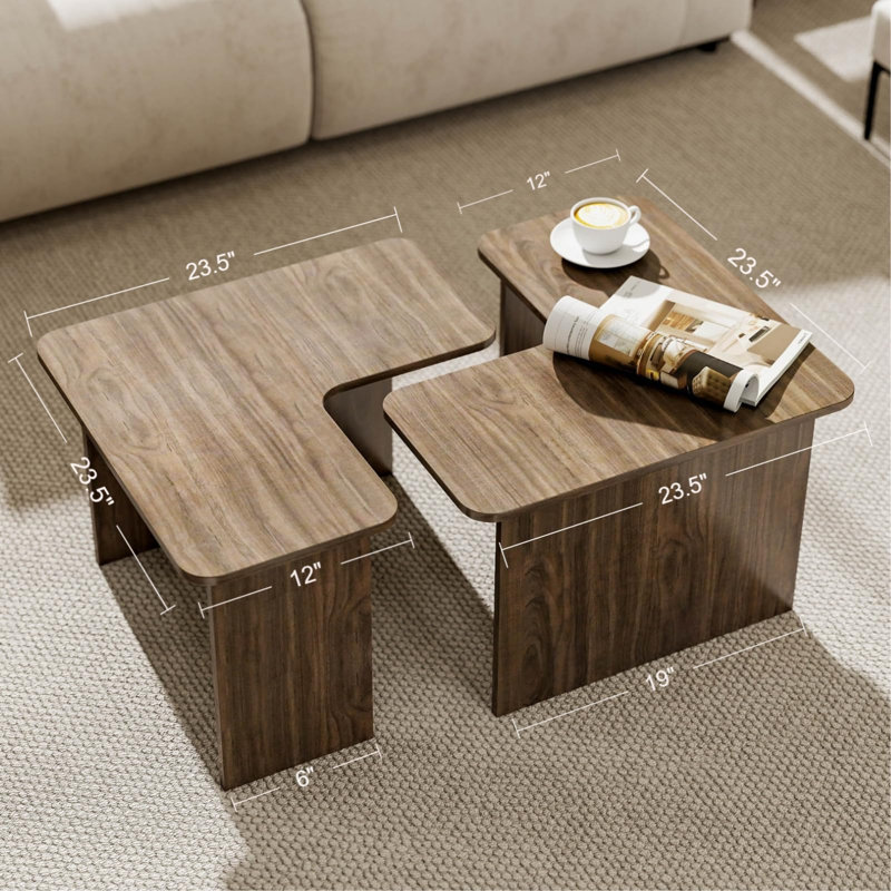 Ensemble de 2 tables basses en L, Walnut