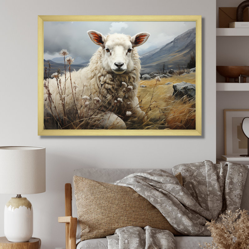 Sheep Serenade Of Silence II sur toile, H 12 po x l 20 po x P 1 po, Encadrement doré