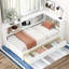 Lit de jour simple blanc avec prises et rangement - Bois massif pour une addition de chambre à coucher élégante