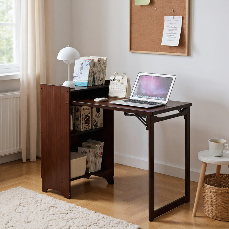 Bureau pliable avec rangement dissimulé, Dark Walnut