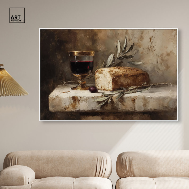  Art mural encadré, "Broken Bread II", toile blanche encadrée, 54 x 36, 37"H x 55"W, White Frame